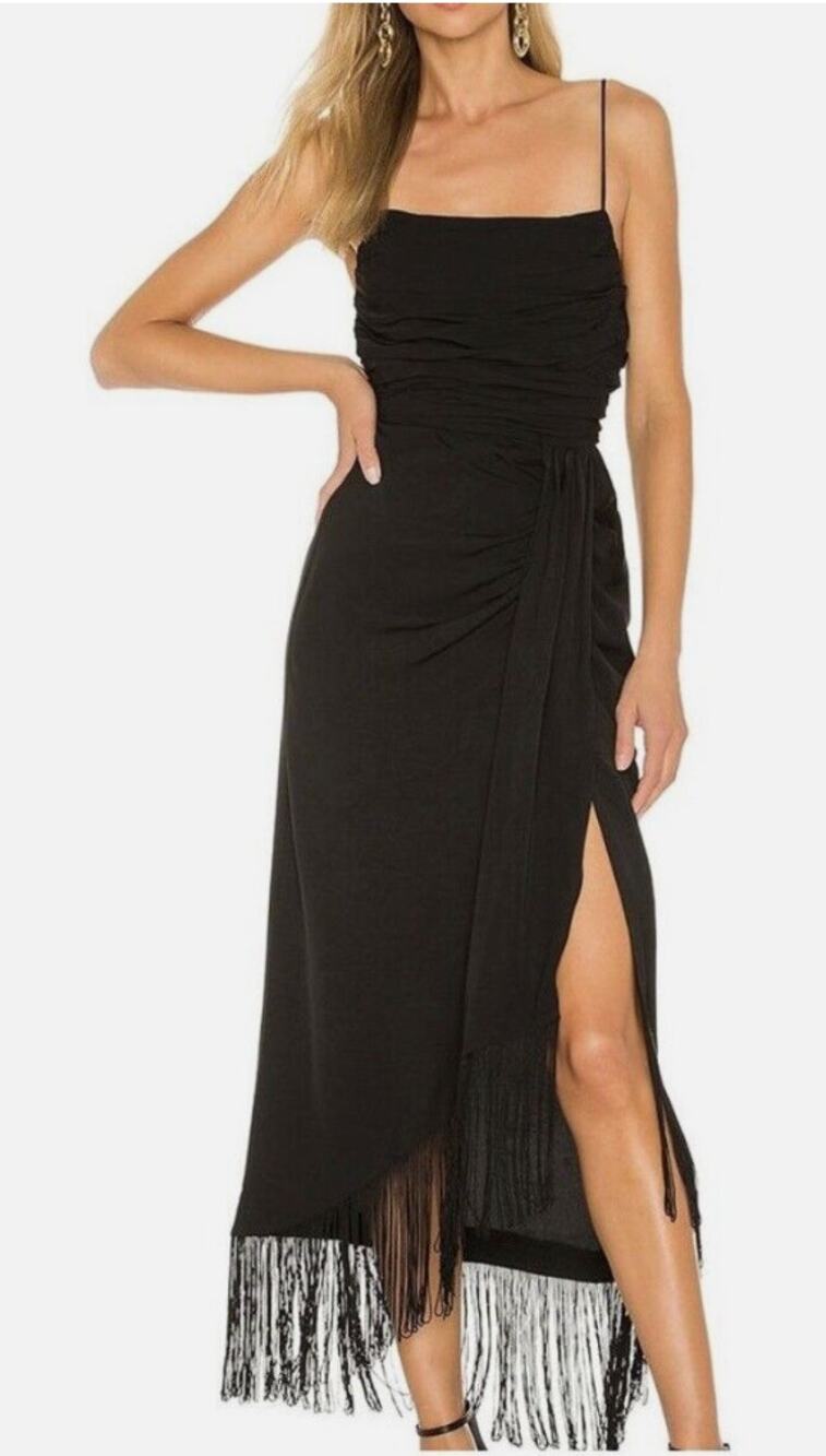 L'Academie Fringed Black Party Dress The Nanette Midi Fancy Size Small